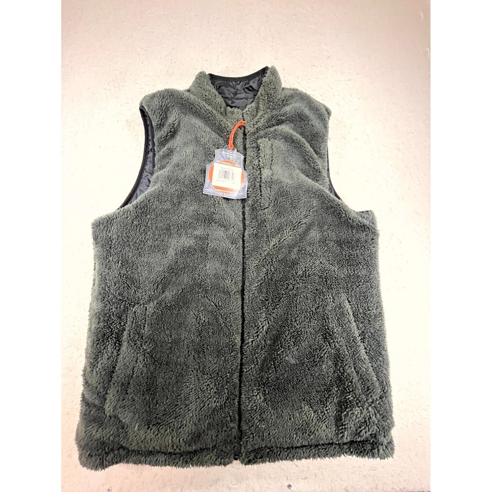 Weatherproof Vintage Reversible Vest Mens M Gray Sherpa‎ Fleece Plaid Full Zip